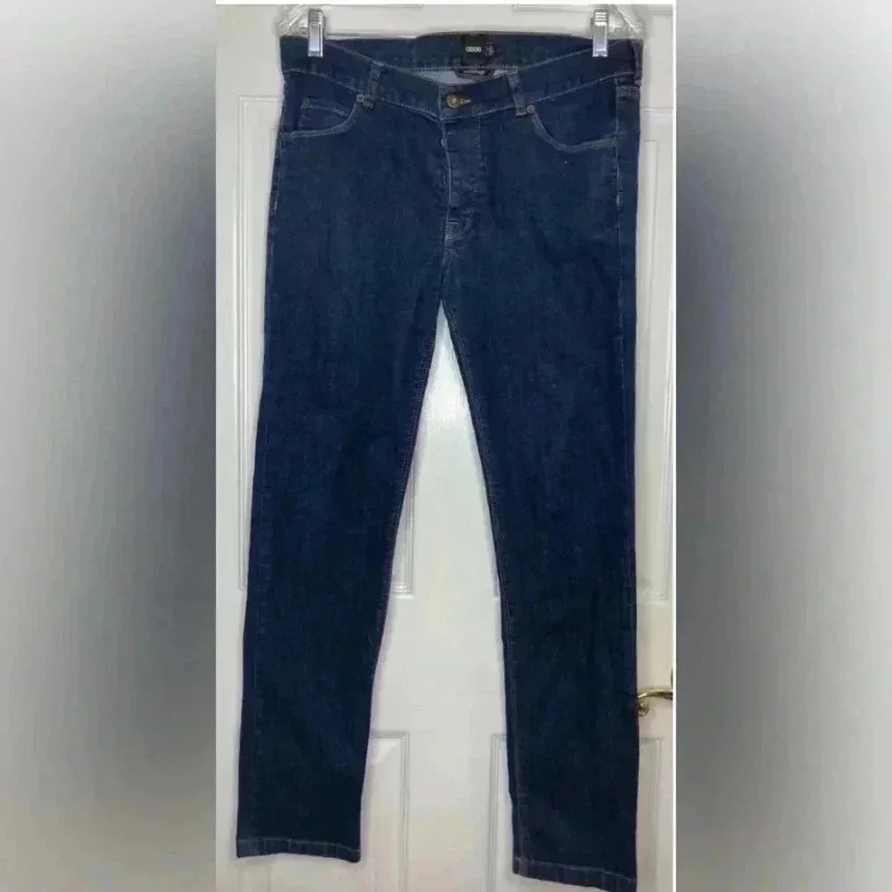 Women ASOS dark Blue Straight Leg Stretch Denim Jeans Sz 33 X 29 EUC